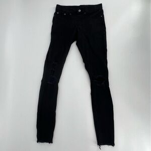 HUE Black Distressed Rough Hem Skinny Jeans Size XS Women’s